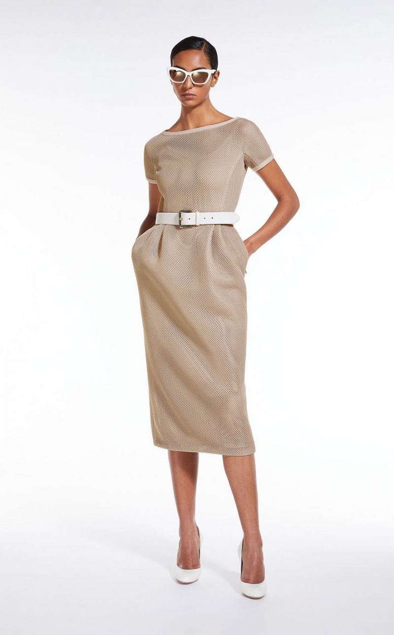 Max Mara Sheath In Mesh-effect Jersey Kleid Braun | MMR593412