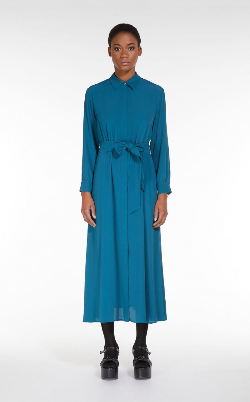 Max Mara Silk Blend Shirt Kleid Pfauen | MMR593325