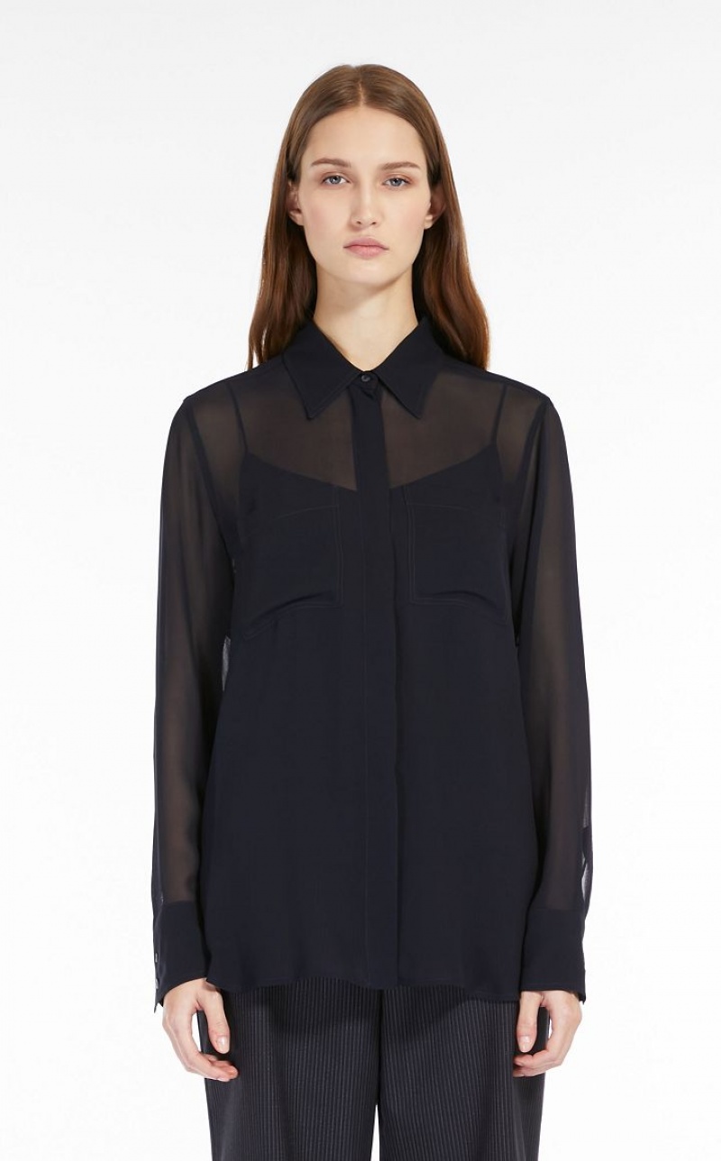 Max Mara Silk Georgette Bluse Navy | MMR593573