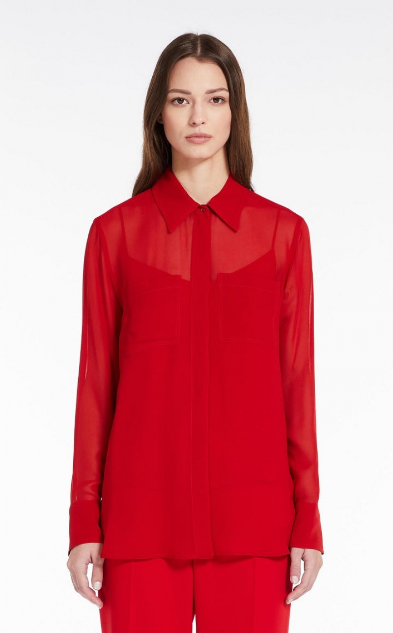 Max Mara Silk Georgette Bluse Rot | MMR593598