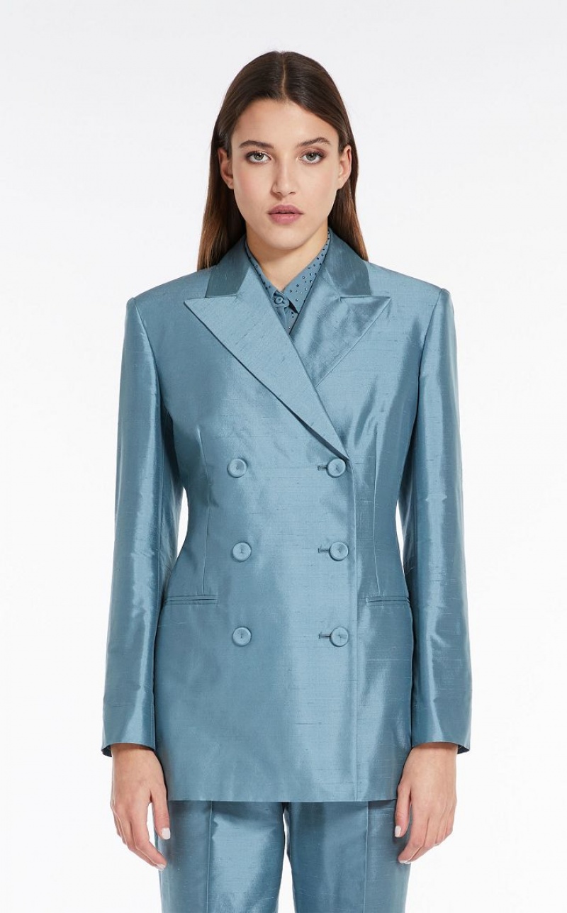 Max Mara Silk Shantung Jacken Hellblau | MMR594096