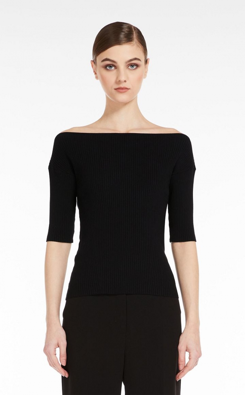 Max Mara Top In Gerippt Viscose Yarn Strickwaren Schwarz | MMR593457