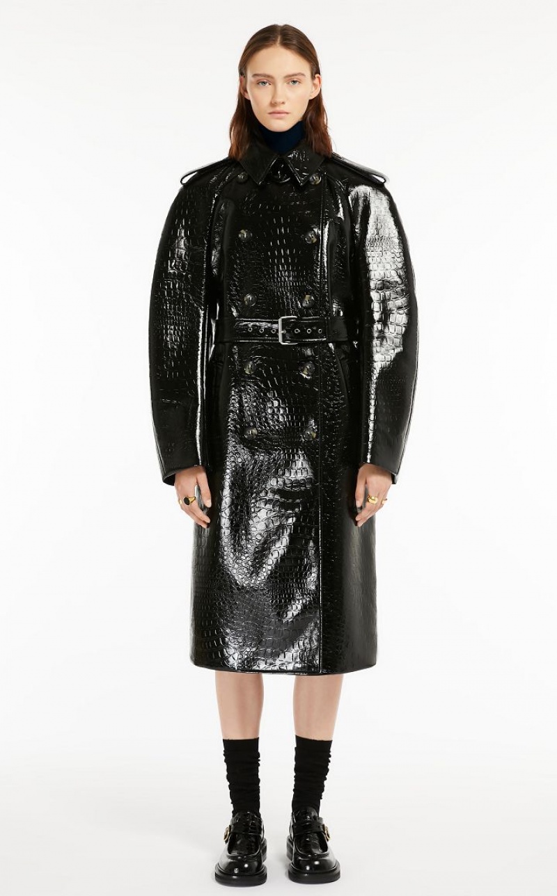 Max Mara Trench In Crocodile-effect Vinyl Fabric Mäntel Schwarz | MMR593834