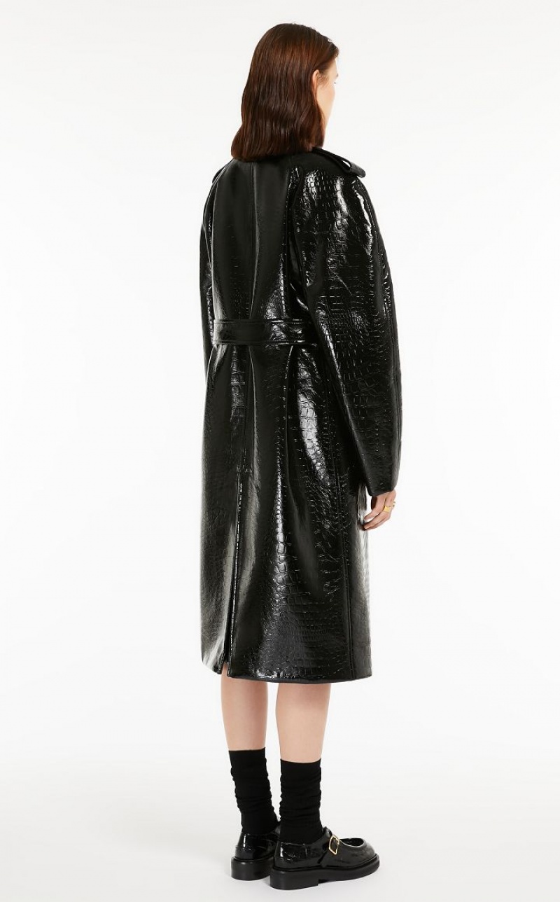 Max Mara Trench In Crocodile-effect Vinyl Fabric Mäntel Schwarz | MMR593834