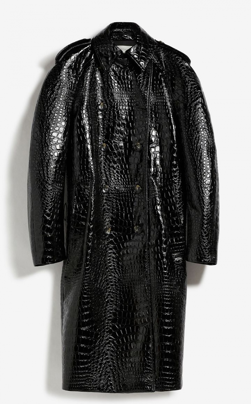 Max Mara Trench In Crocodile-effect Vinyl Fabric Mäntel Schwarz | MMR593834