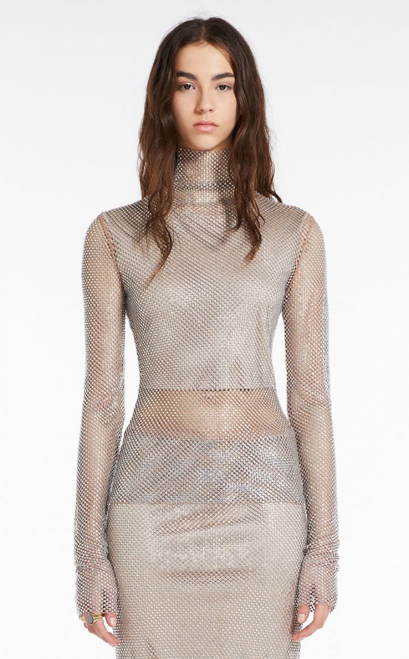 Max Mara Turtle Neck In Mesh With Rhinestones Oberteile Aprikose | MMR593633