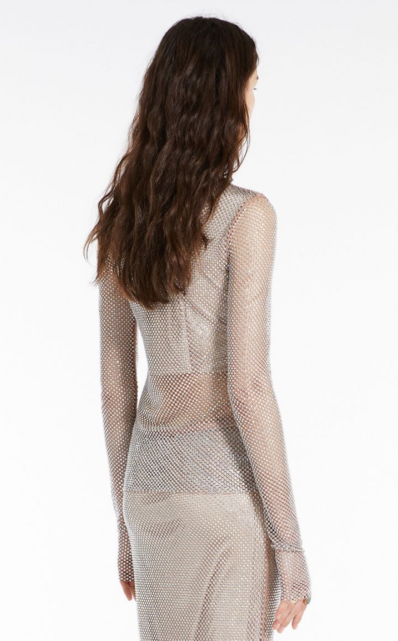 Max Mara Turtle Neck In Mesh With Rhinestones Oberteile Aprikose | MMR593633