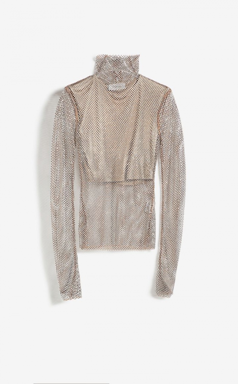 Max Mara Turtle Neck In Mesh With Rhinestones Oberteile Aprikose | MMR593633