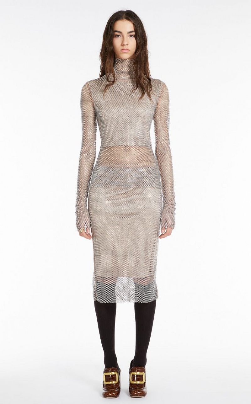 Max Mara Turtle Neck In Mesh With Rhinestones Oberteile Aprikose | MMR593633