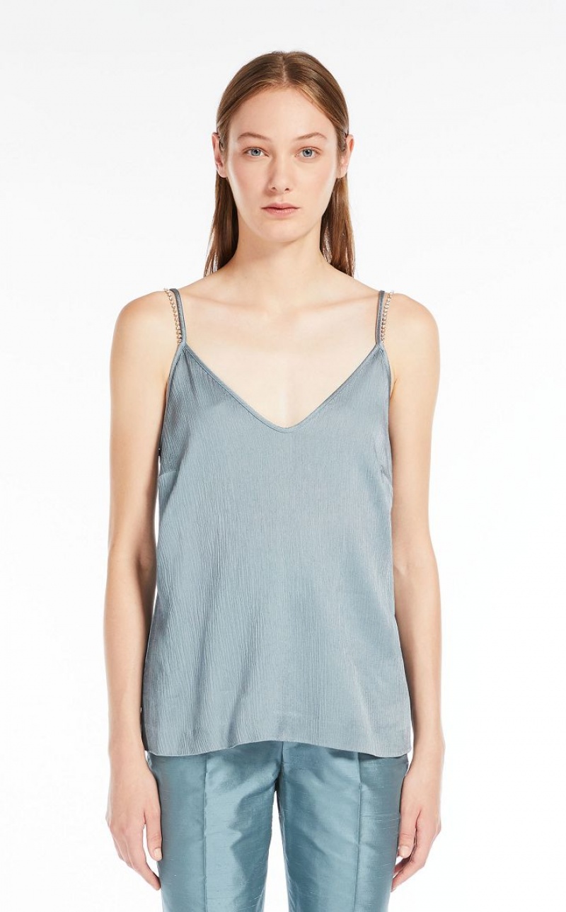 Max Mara Viscose Crepon Bluse Hellblau | MMR593555