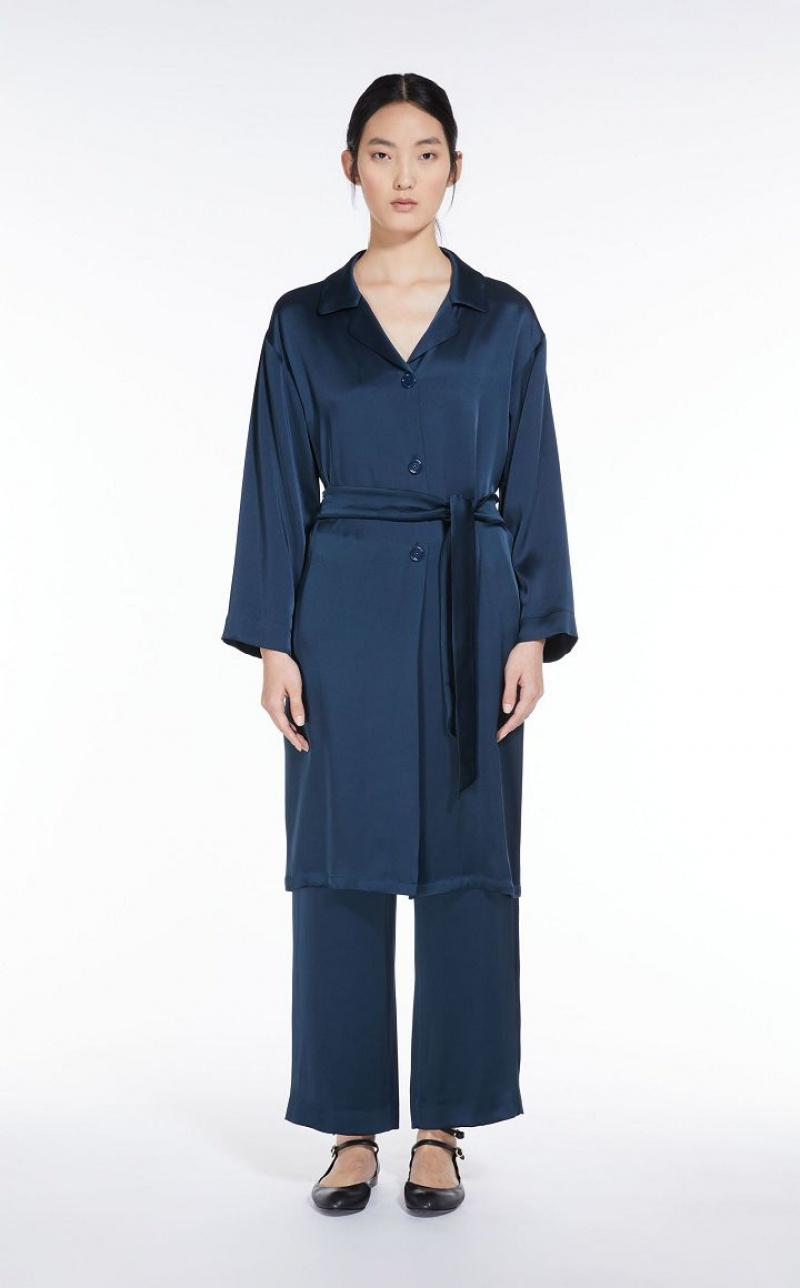 Max Mara Viscose-blend Satin Bluse Navy | MMR593567