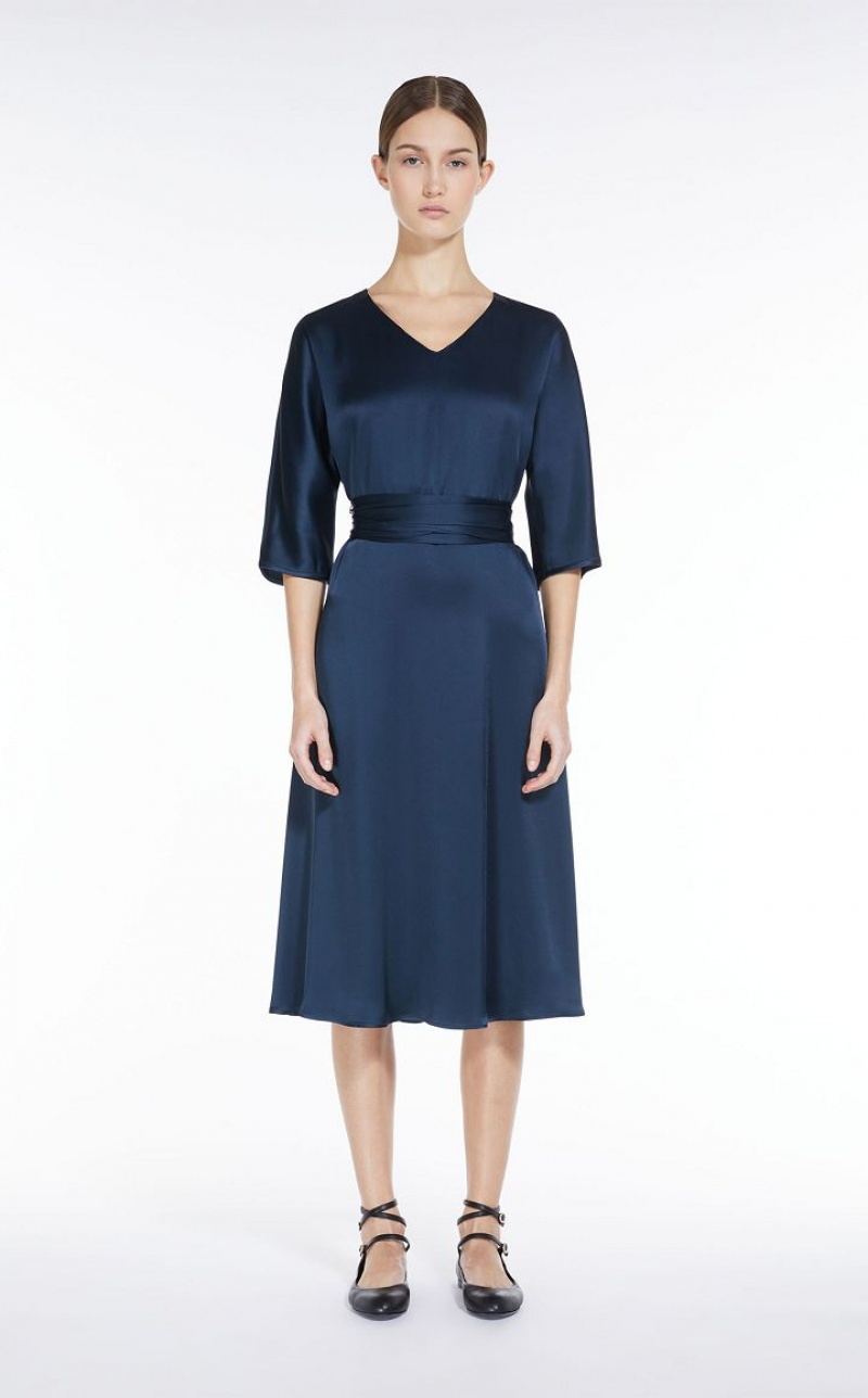 Max Mara Viscose-blend Satin Kleid Navy | MMR593383