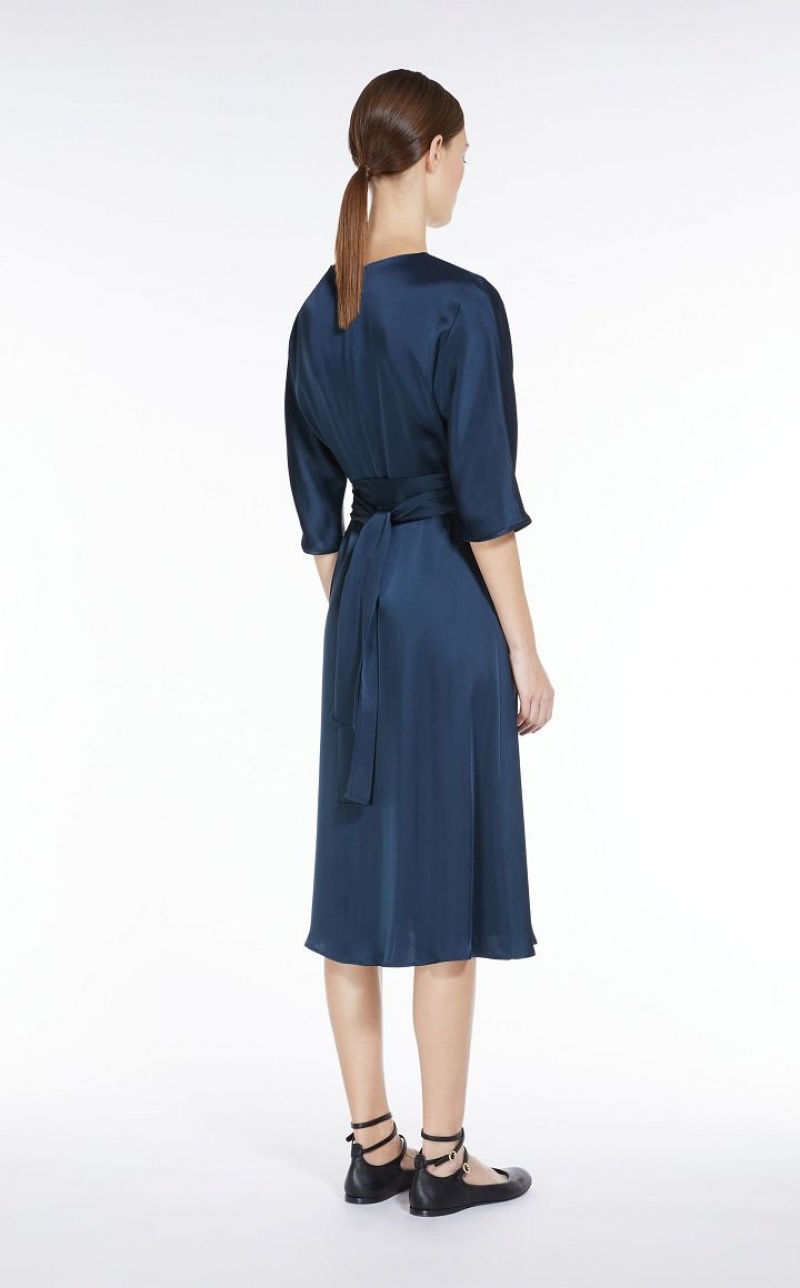 Max Mara Viscose-blend Satin Kleid Navy | MMR593383