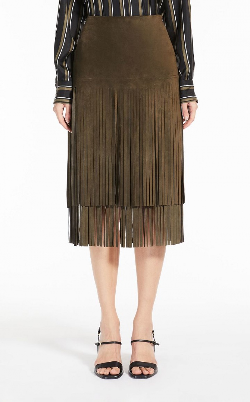 Max Mara Wildleder With Fringe Röcke Olivgrün Grün | MMR593679