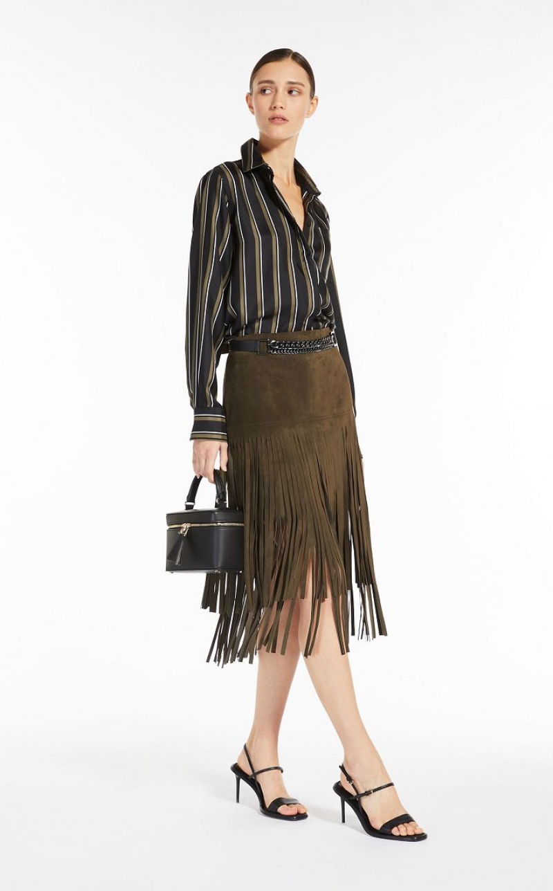 Max Mara Wildleder With Fringe Röcke Olivgrün Grün | MMR593679