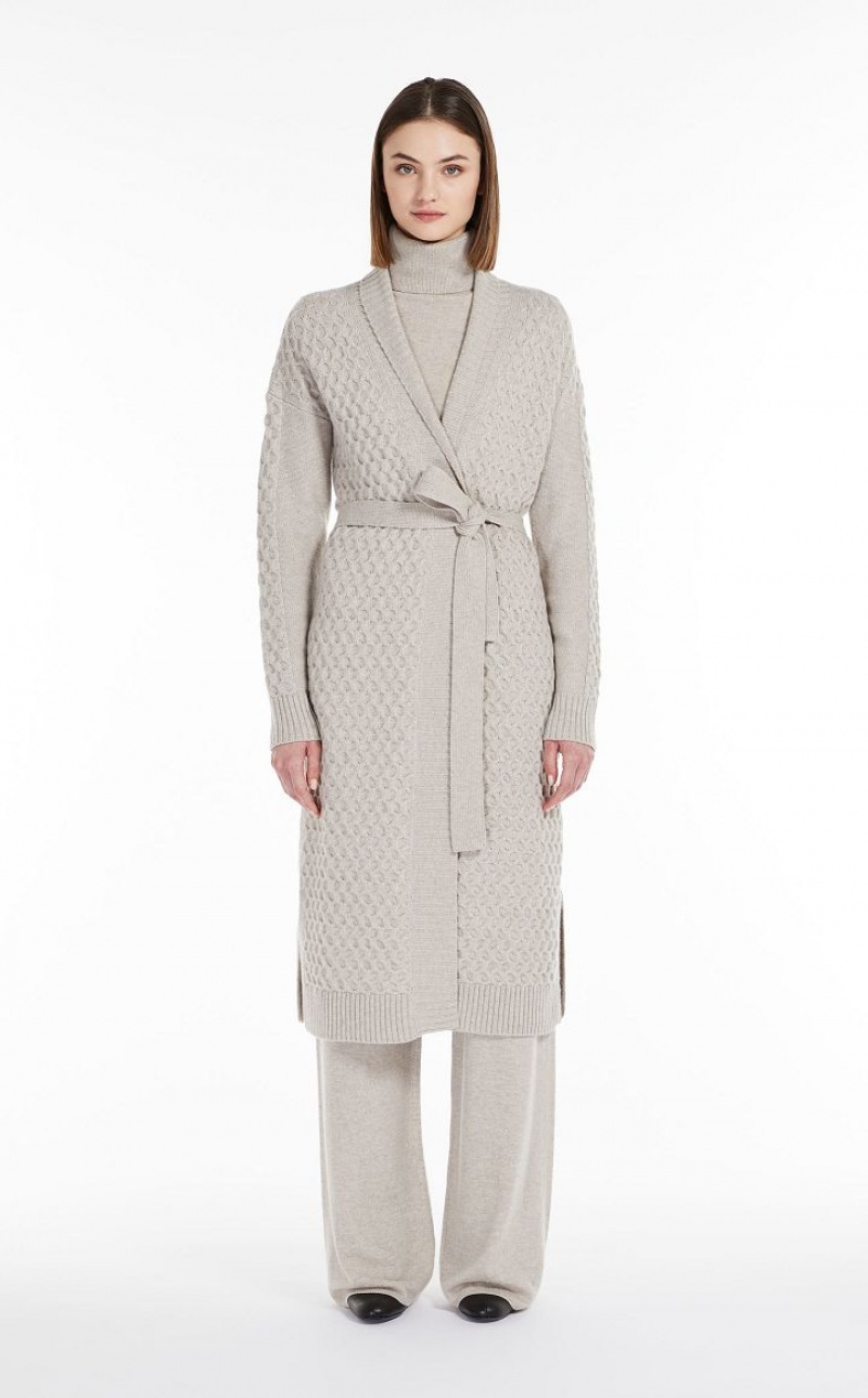 Max Mara Wolle And Cashmere Yarn Maxi Cardigan Mäntel Beige | MMR593849