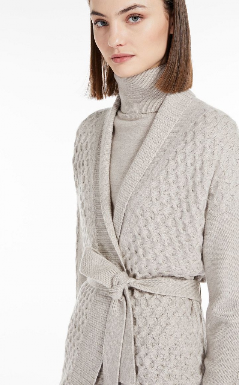 Max Mara Wolle And Cashmere Yarn Maxi Cardigan Mäntel Beige | MMR593849