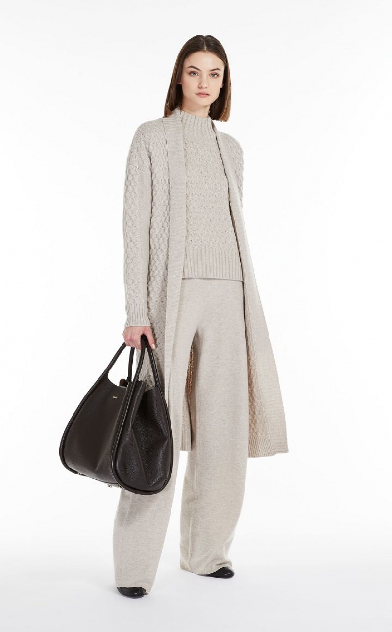 Max Mara Wolle And Cashmere Yarn Maxi Cardigan Mäntel Beige | MMR593849