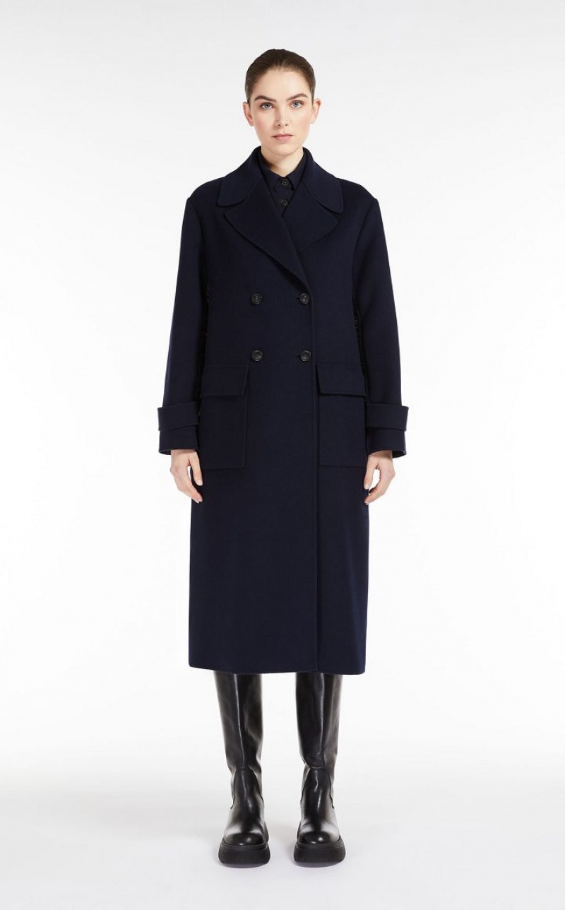 Max Mara Wolle Broadcloth Trench Coat Padded Navy | MMR593975