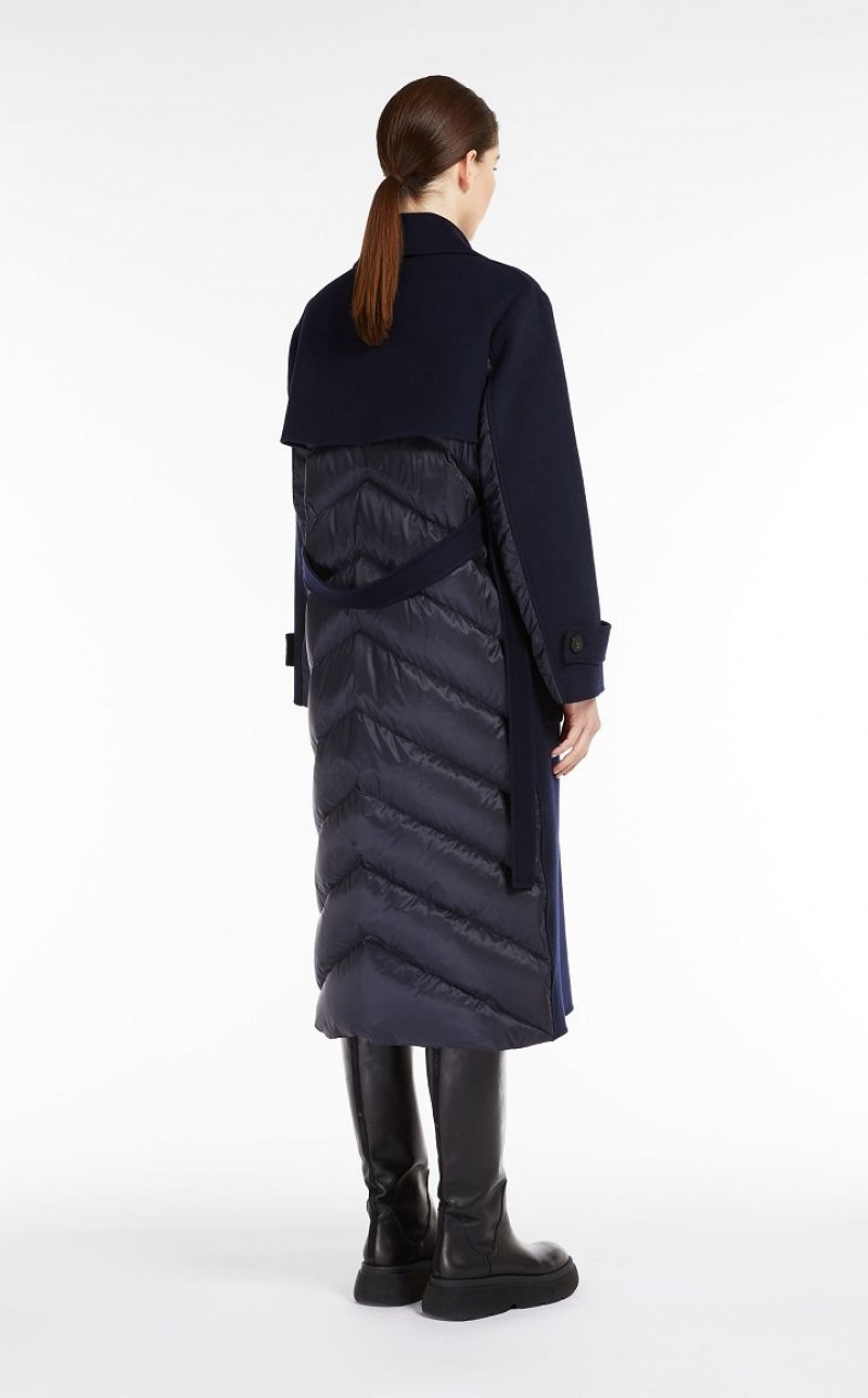 Max Mara Wolle Broadcloth Trench Coat Padded Navy | MMR593975