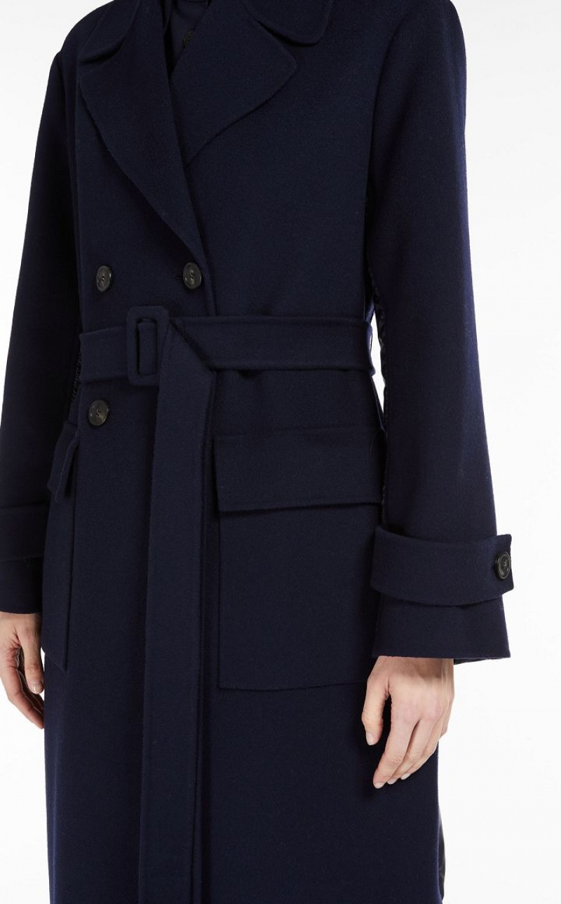 Max Mara Wolle Broadcloth Trench Coat Padded Navy | MMR593975