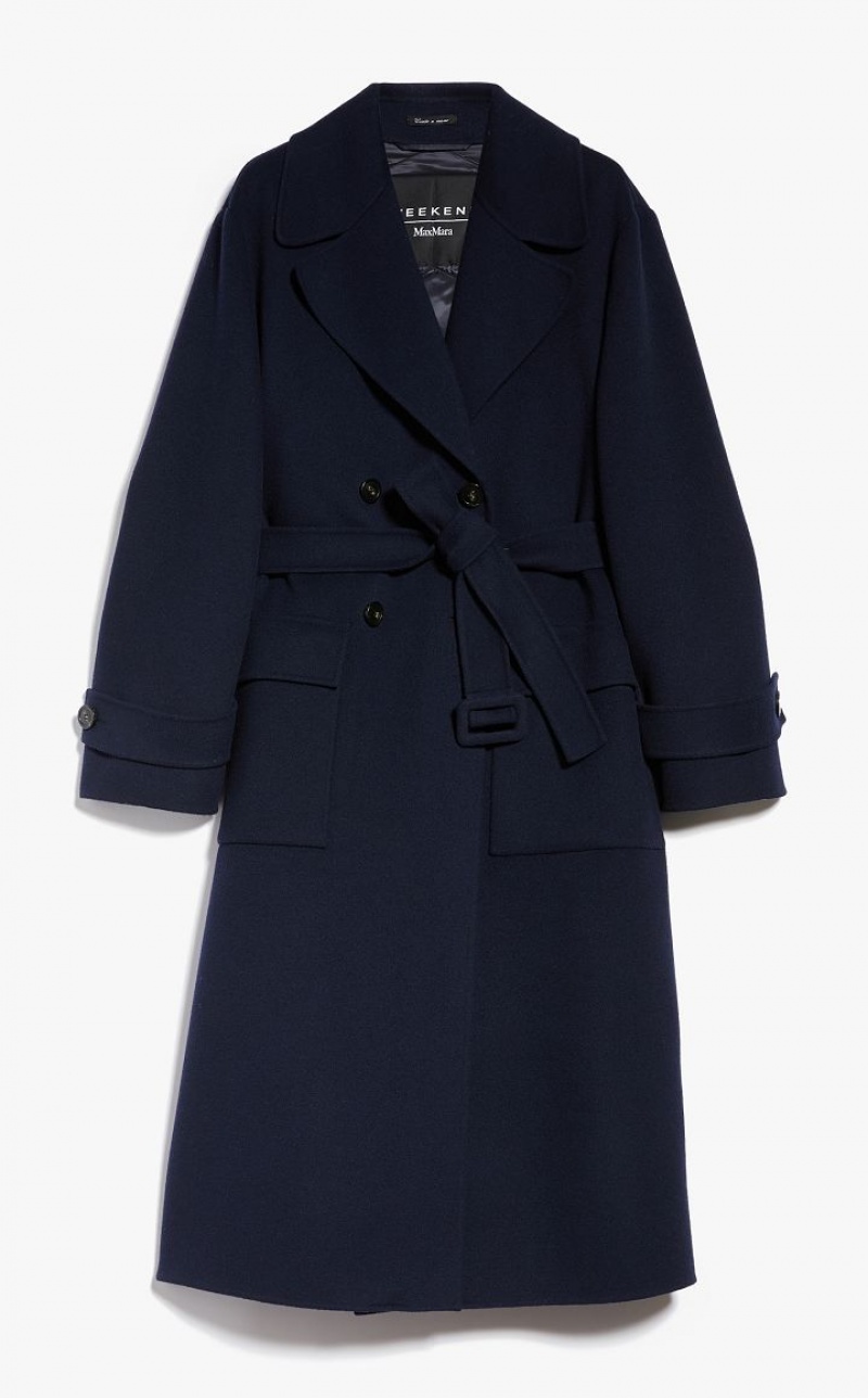 Max Mara Wolle Broadcloth Trench Coat Padded Navy | MMR593975