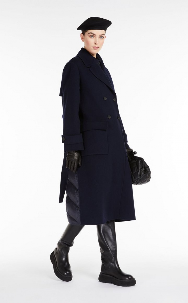 Max Mara Wolle Broadcloth Trench Coat Padded Navy | MMR593975