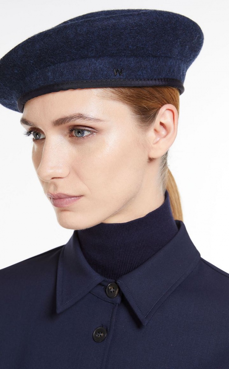 Max Mara Wolle Felt Beret Hüte Navy | MMR594321