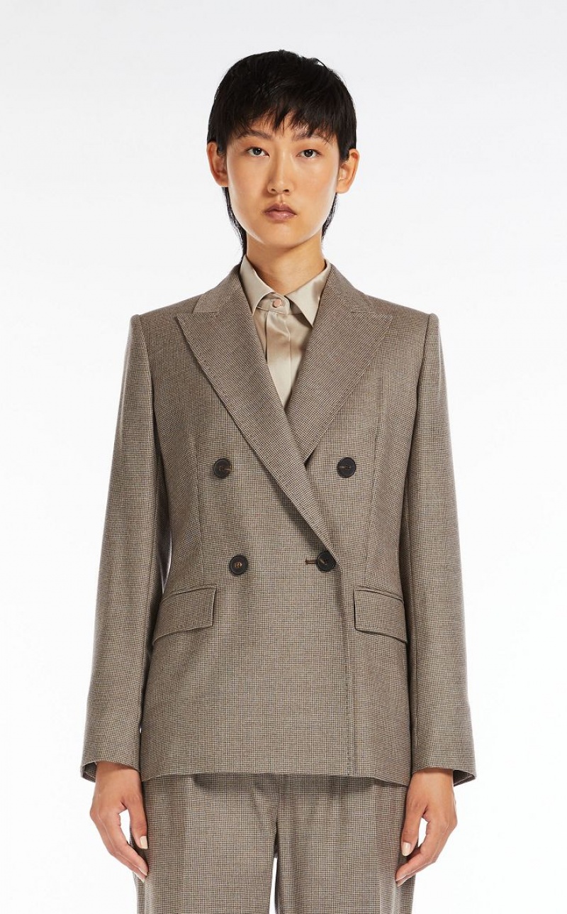 Max Mara Wolle Flannel Blazer Beige | MMR594059