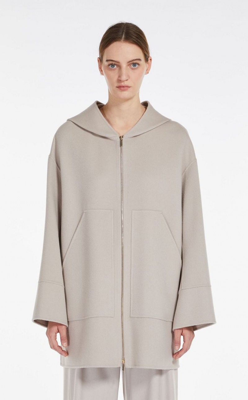 Max Mara Wolle Hoodie Mäntel Hellgrau | MMR593878