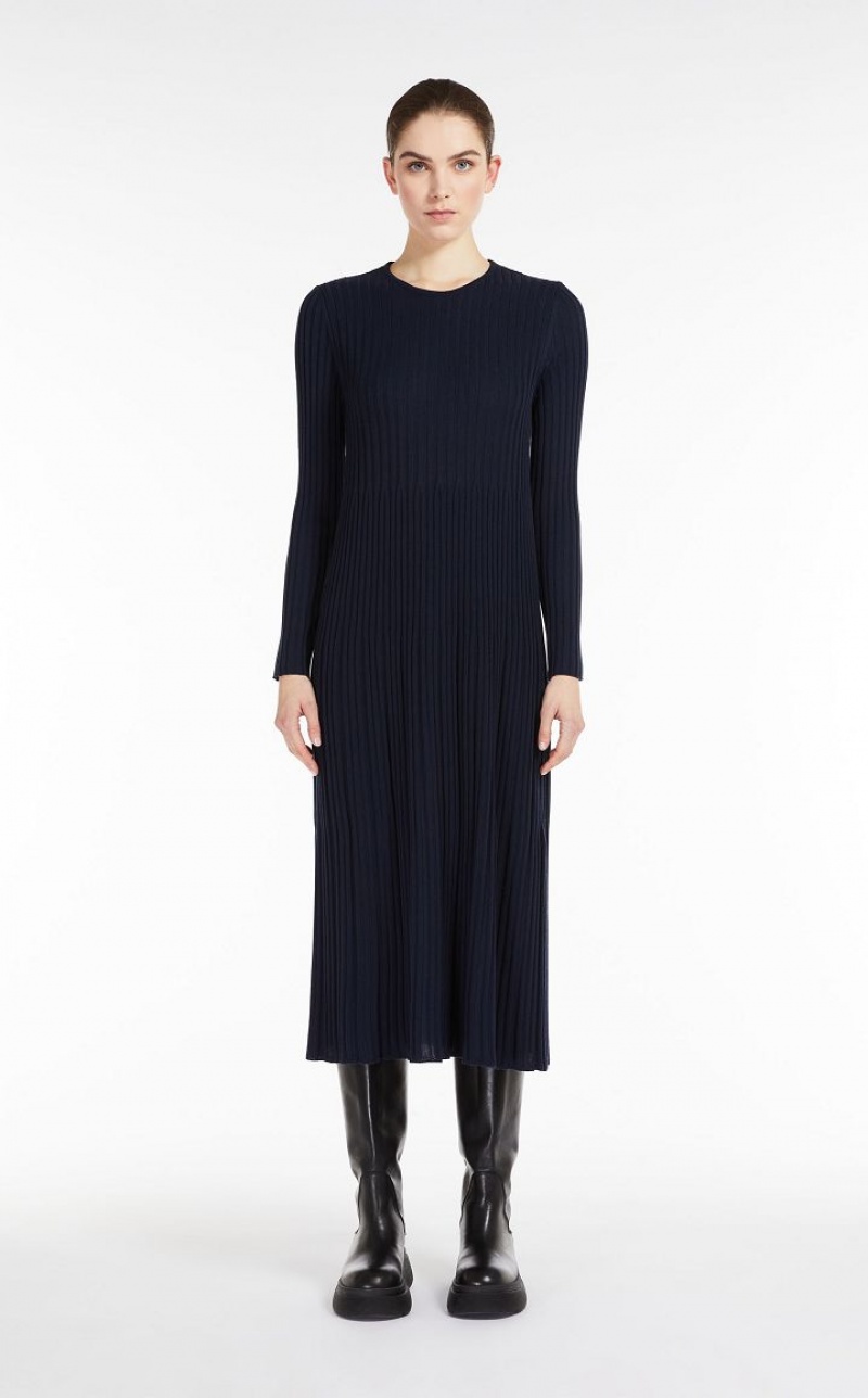 Max Mara Wolle Yarn Kleid Navy | MMR593315