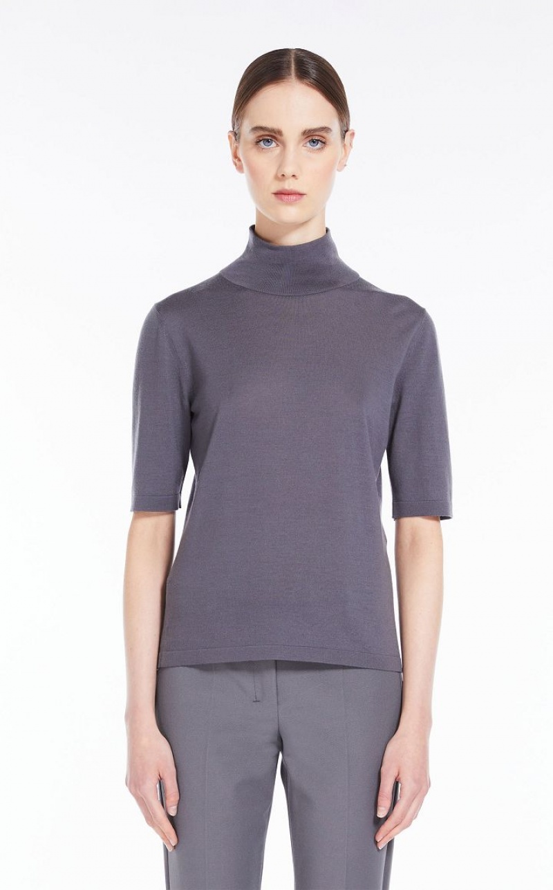 Max Mara Wolle Yarn Mock Polo-neck Strickwaren Grau | MMR593440