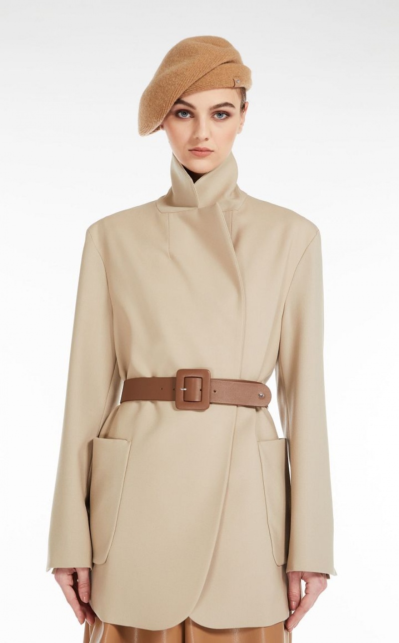 Max Mara Wrap In Wolle Jacken Khaki | MMR594063